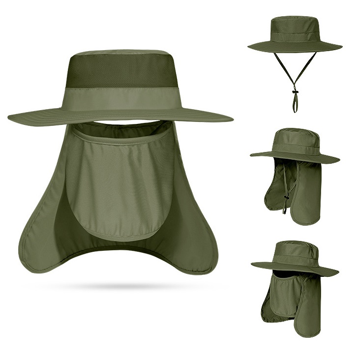 3 IN 1 Sun Bucket Hat W/ Mesh Face Neck Flaps